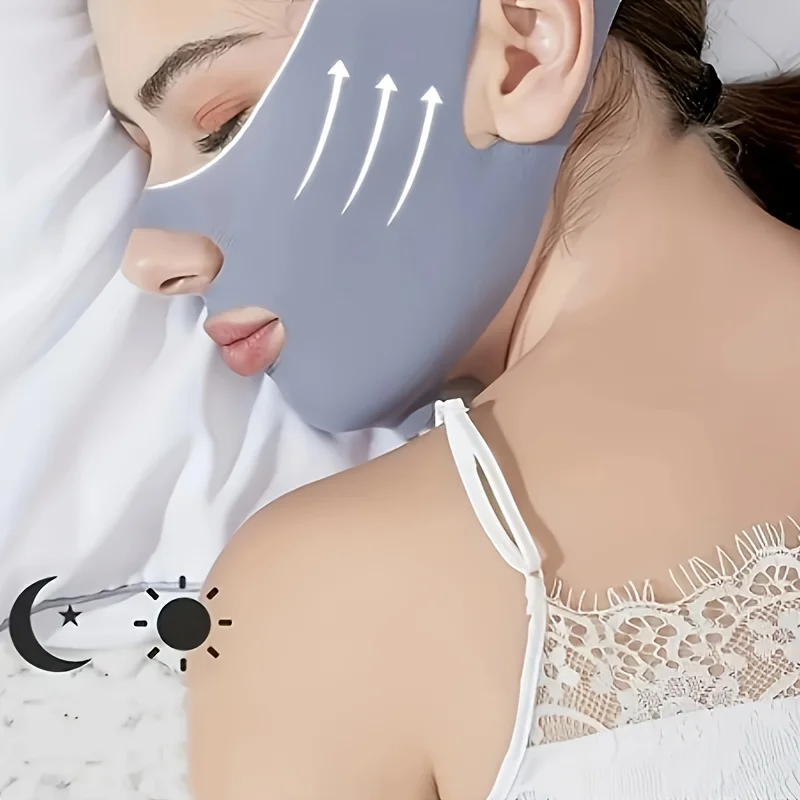 Gesichtsformende V-förmige Schönheits-Schlafmaske mit Anti-Falten-Bandage, atmungsaktiv und elastisch, strafft den Kinnbereich. Image