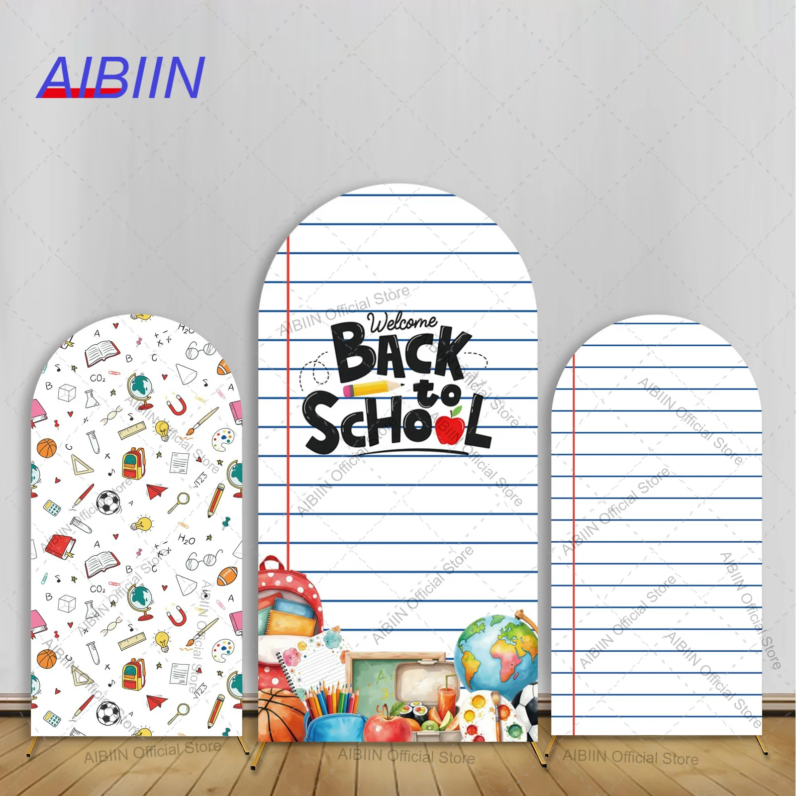 Back-to-School Bogen-Hintergrundbezug Notizbuch Liniertes Papier Schreibwaren Erster Kindergarten-Tag Vorschulparty Deko Hintergrund Image