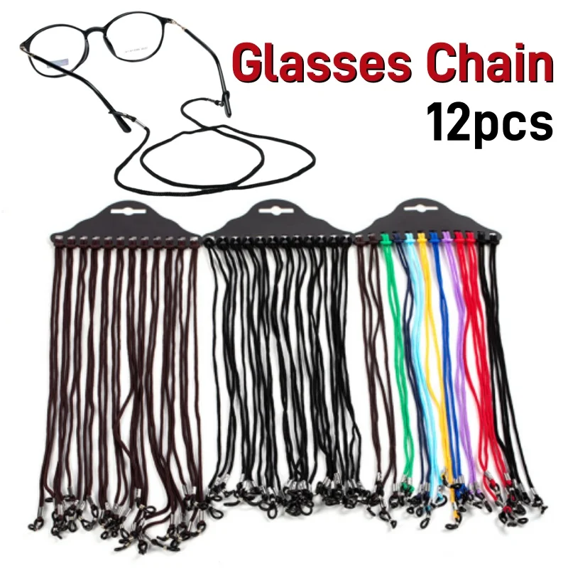 12 Stück/Set Mehrfarbige Schwarze Nylon-Brillenkordel Sonnenbrillenhalter für Brillen Brillenband Halsband Image