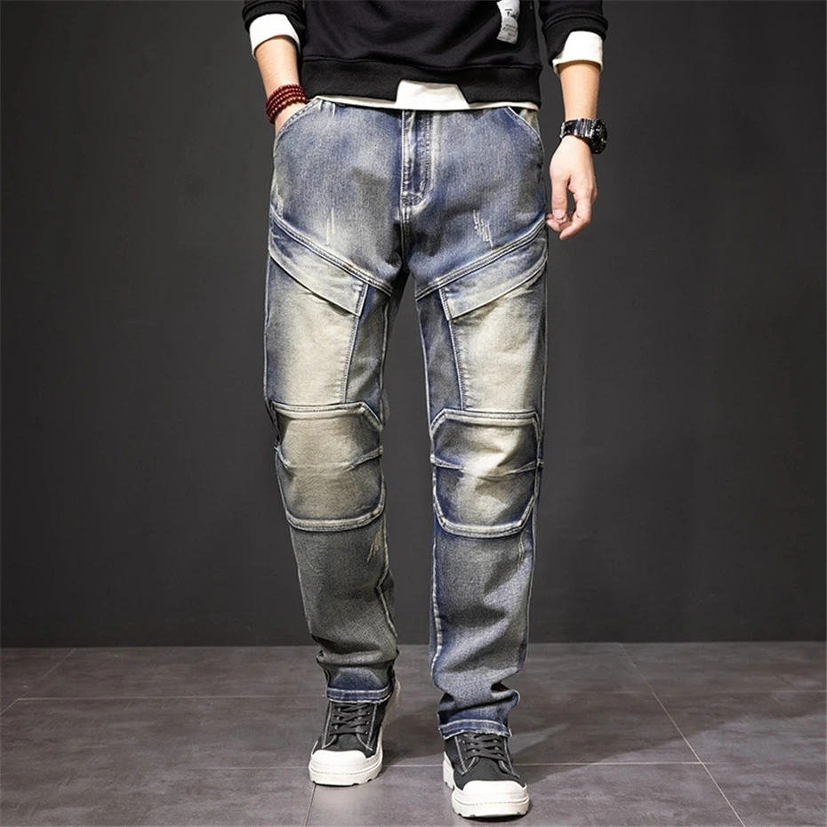 2024 Herbst und Winter Neue Jeans Mode Straße Jeans männer Retro Punk Jeans Große Größe 42 44