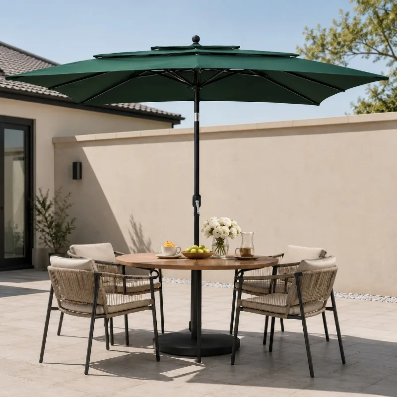 Parasol de jardin à 3 niveaux avec mât en aluminium vert, 2x2m, frais et fonctionnel, idéal pour les patios de jardin, les terrasses de jardin et les espaces de repas en plein air comme une décoration