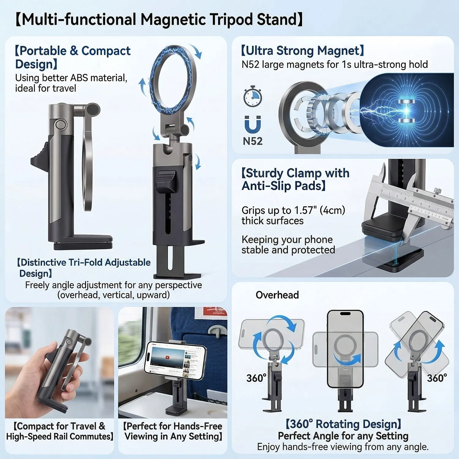 Magnetischer Selfie-Handyhalter Reise-Essentials Flexibel Drehbare Freihändige Flugzeug-Handyhalterung Tragbarer Sitzständer Image
