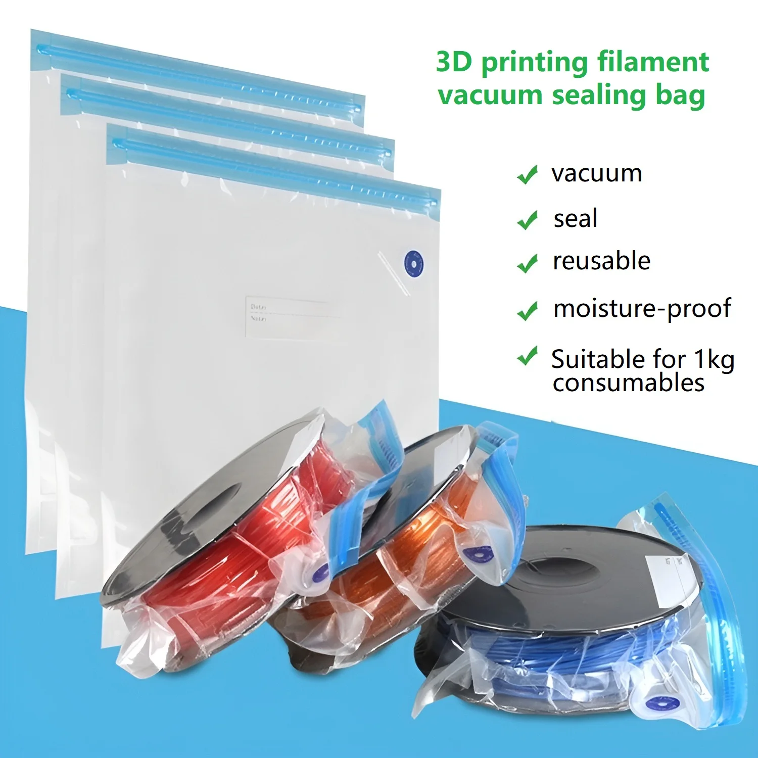 3D-Drucker Filament-Aufbewahrungstasche PLA/ABS/TPU Filament-Trockner Feuchtigkeitsbeständige Versiegelungsbeutel Halten Filament Trocken und Versiegelt Image