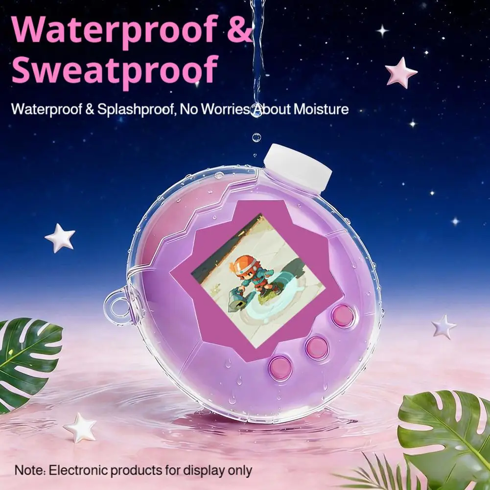 Für Tamagotchi Paradise Spielkonsole Schutzhülle mit Tastenkappe, transparent, schwarz, glitzernd, wasserdicht, stoßfest Image
