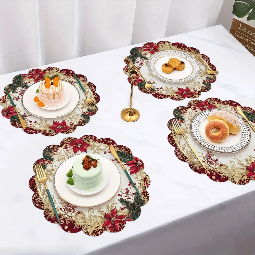 VIKAMA 4-teiliges Weihnachts-Tannenzapfen-Beeren-Design-Set, festliche Dekorationen, perfekt für Partys und Familientreffen, Geschirr Image