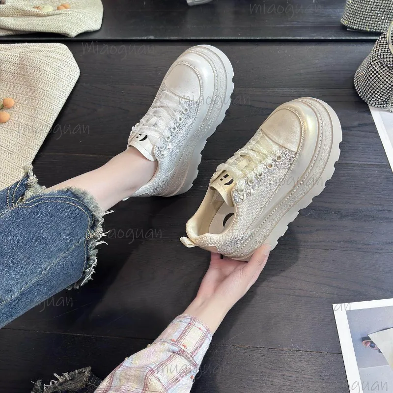 8 cm Plateau-Sneaker für Damen, Sommer-Schnürschuhe mit dicker Sohle, Freizeitschuhe, Größe 35-35, Zapatillas De Mujer, Keilschuhe mit runder Zehenpartie