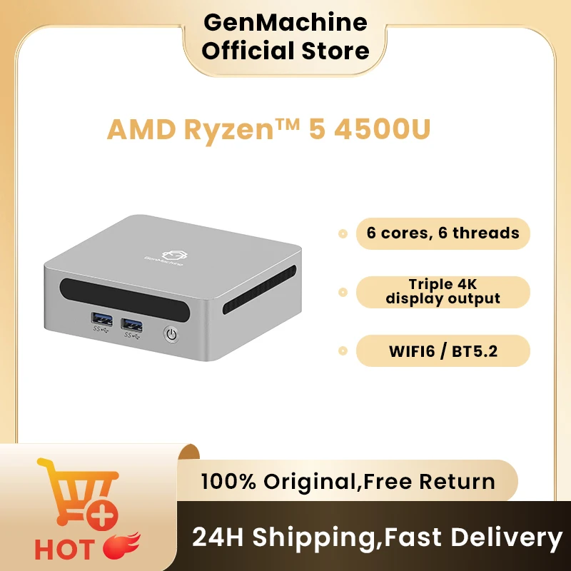 2025 GenMachine New Mini PC 4500U AMD Windows 11 Ryzen DDR4 Max Suporte 64GB 3200MHz RAM WiFi6 Diy Gaming Computer Pc Gaming