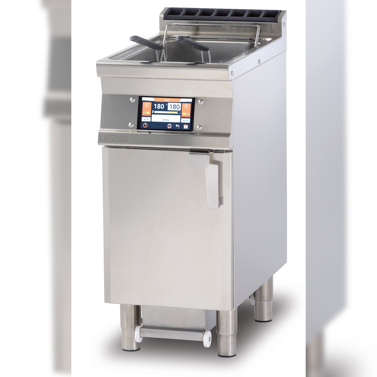 Elektrische digitale Friteuse 1 Becken 18 lt mit heißem Öl-Filter-Pumpe. Struktur aus rostfreiem Stahl. Abmessungen 40x70,5 h 90 cm. Modell F18-74ETDP Image