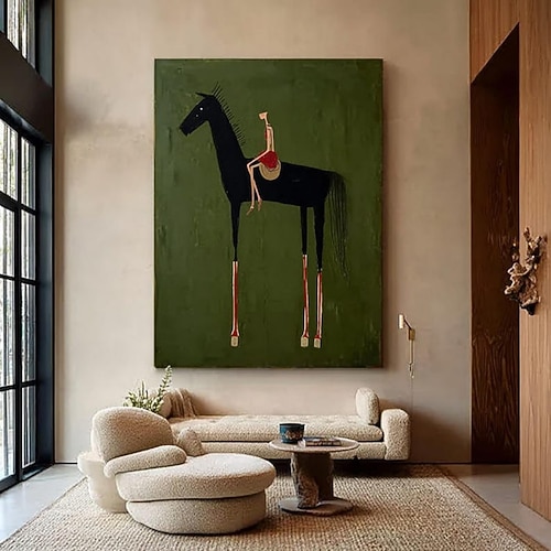 Handgemaltes Ölgemälde auf Leinwand, Wanddekoration im Retro-Stil, Figur auf einem Pferd, für die Heimdekoration, gerollt, rahmenlos, ungespannt Image