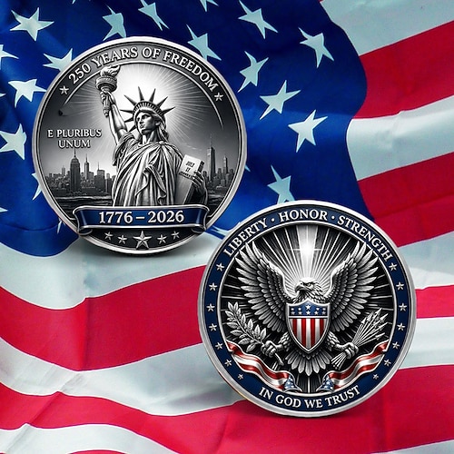 Gedenkmünze zum 250. Jahrestag der Unabhängigkeit der USA, Freiheits-Challenge-Coin (1776–2026), patriotische Sammlermünze mit Freiheitsstatue, Erinnerungsgeschenk mit Adlermotiv Image