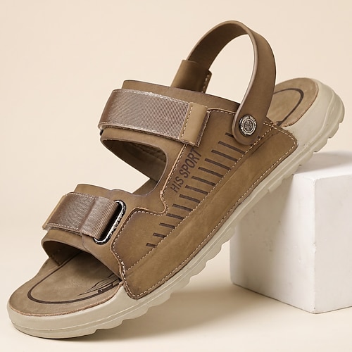 Braune Herren-Sportsandalen, verstellbare Riemen, offene Zehenpartie, bequeme, rutschfeste Sommerschuhe für Strand, Reisen und Alltag Image