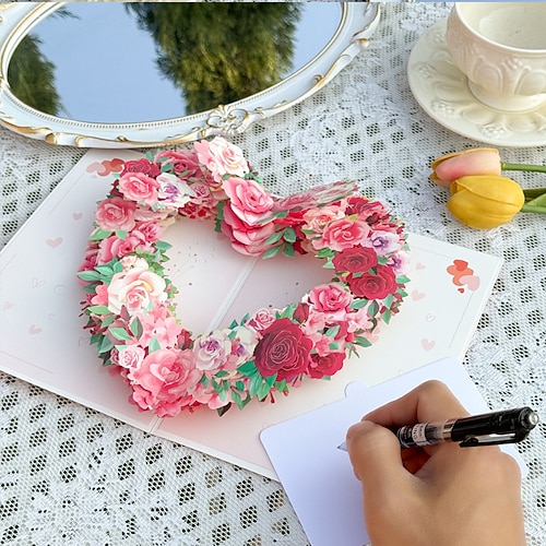 Musikalische 3D-Pop-up-Karte, Grußkarte mit Herz-Rosenkranz und Sprachausgabe, Audio-Geschenk für sie, Frauen, Mütter, Ehefrauen – Muttertag, Geburtstag, Jahrestag, Valentinstag, inklusive Umschlag Image
