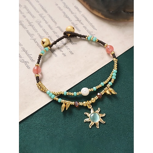Boho-Perlenarmband für Damen, mehrlagiges Armband aus einer Legierung mit Elefantenanhänger, handgefertigter Boho-Schmuck, verstellbares Accessoire für den Sommerurlaub am Strand, verschiedene Image