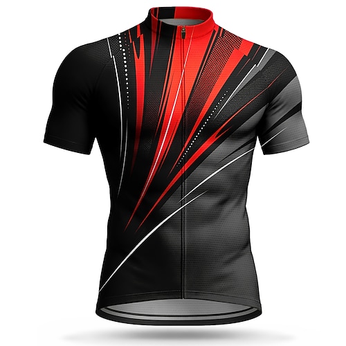 Herren Radtrikot Geometrisch Kurzarm Fahhrad Trikot Sportkleidung Oberteil mit 3 Gesäßtaschen UV-beständig Schnelltrocknend Mit Taschen Frontreißverschluss Sport Rote Bekleidung Image
