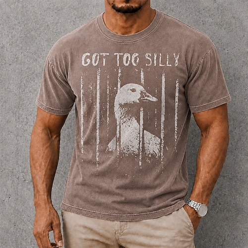 Herren-T-Shirt mit witzigem Aufdruck, 100 % Baumwolle, Acid-Wash-Gewebe, schweres Material, Kurzarm, Rundhalsausschnitt, modisch, für Alltag, Urlaub, Frühling und Sommer Image