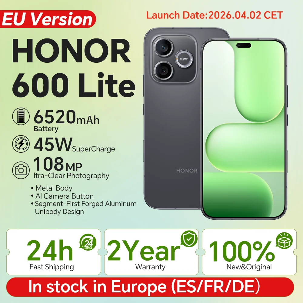 2026 Neues Honor 600 Lite 5G Smartphone Globale Version Mediatek Dimensity 7100 Elite 6,6 Zoll 120Hz AMOLED 6520mAh 45W Superladung KI-Kamera-Taste 108MP Ultra-Klare Fotografie Metallgehäuse Smart KI-Erlebnis 8GB+256GB IP66 Image