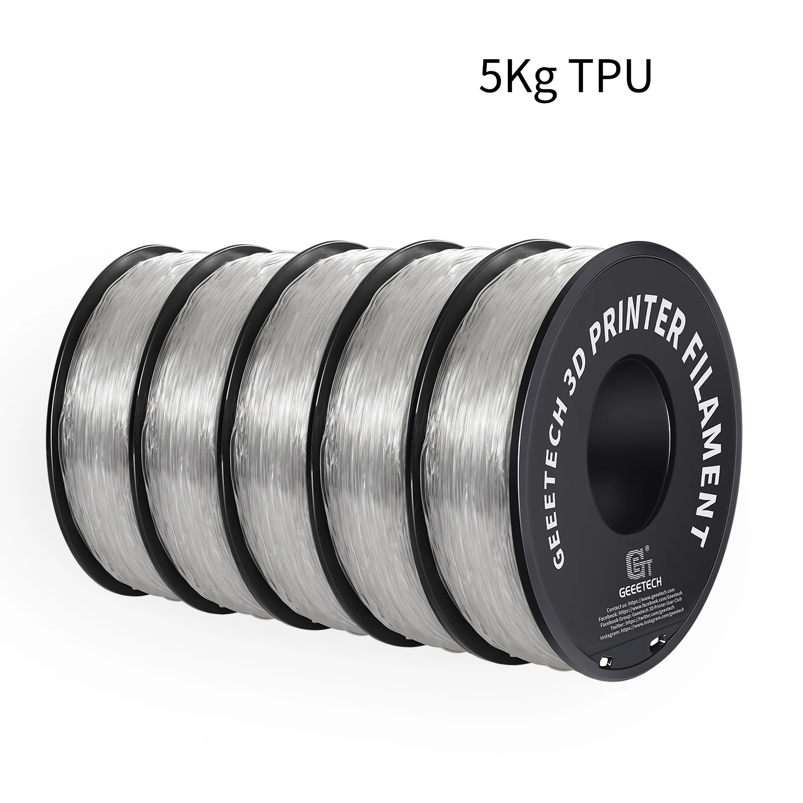 GEEETECH 5KG Transparentes TPU-Filament, Hochelastisches Flexibles Material, Kompatibel mit den Meisten 3D-Druckern, 1,75mm Durchmesser Image