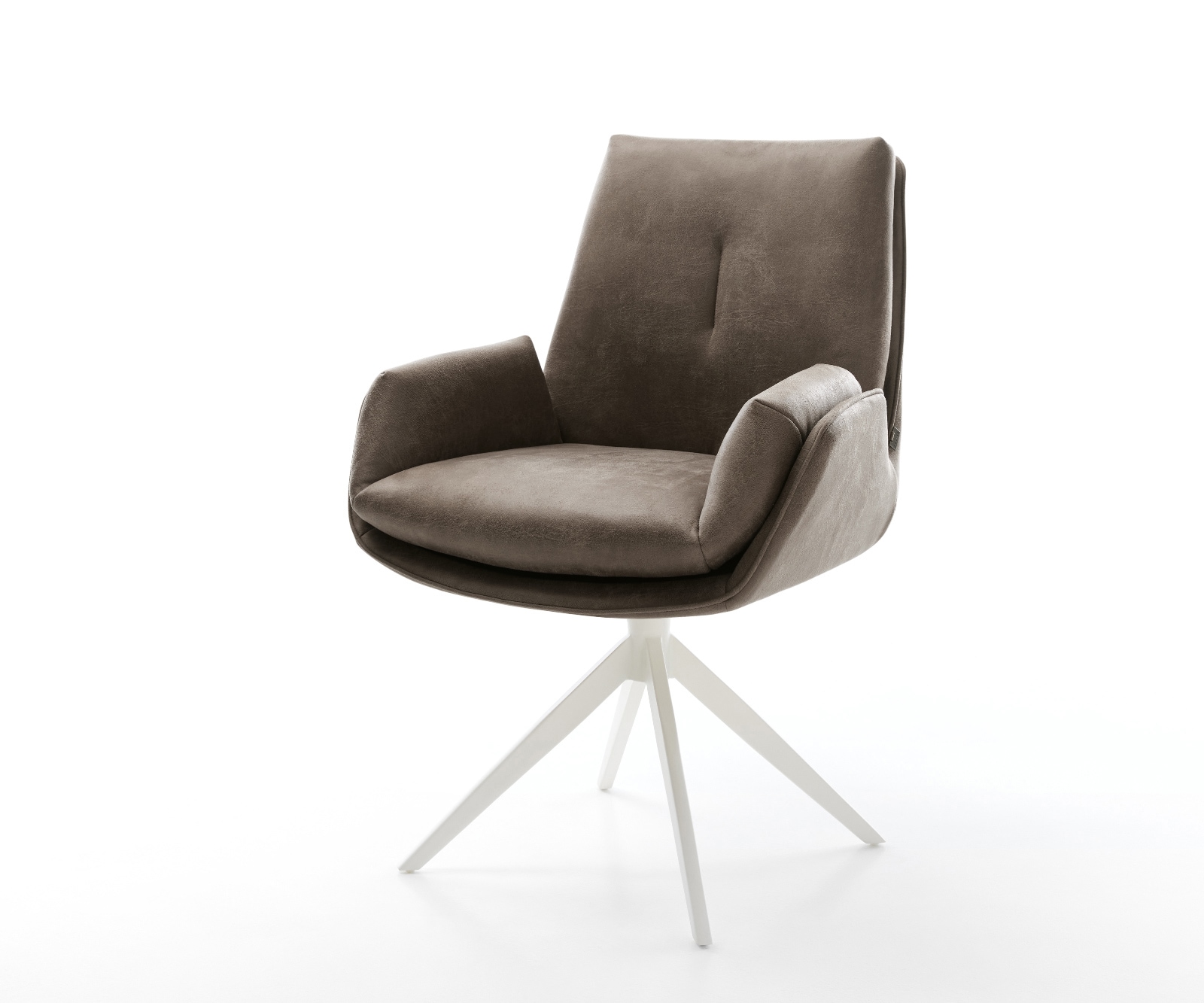 DELIFE Drehstuhl Clea-Flex Mikrofaser Taupe Vintage Kreuzgestell breit Weiß 360° drehbar Wippfunktion, Esszimmerstühle