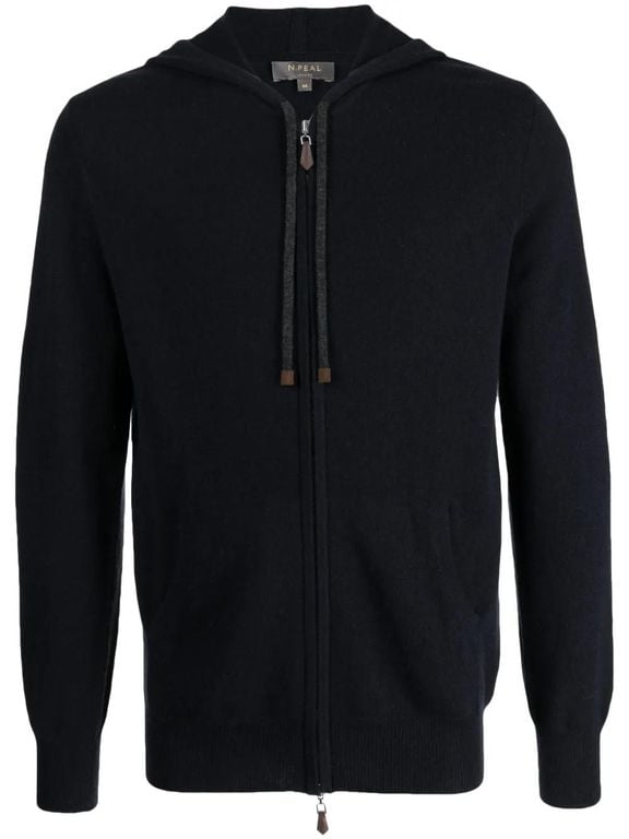 Zip-Up Knit Cashmere Hoodie - Blue - N.Peal Cashmere Sweats