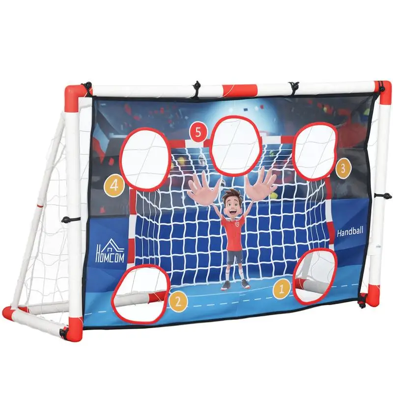 Handballkäfig für Kinder im Freien, 5-Zonen-Zielkörbe, aufblasbarer Handball, Pumpe, 116 x 48 x 76 cm, weiß Image