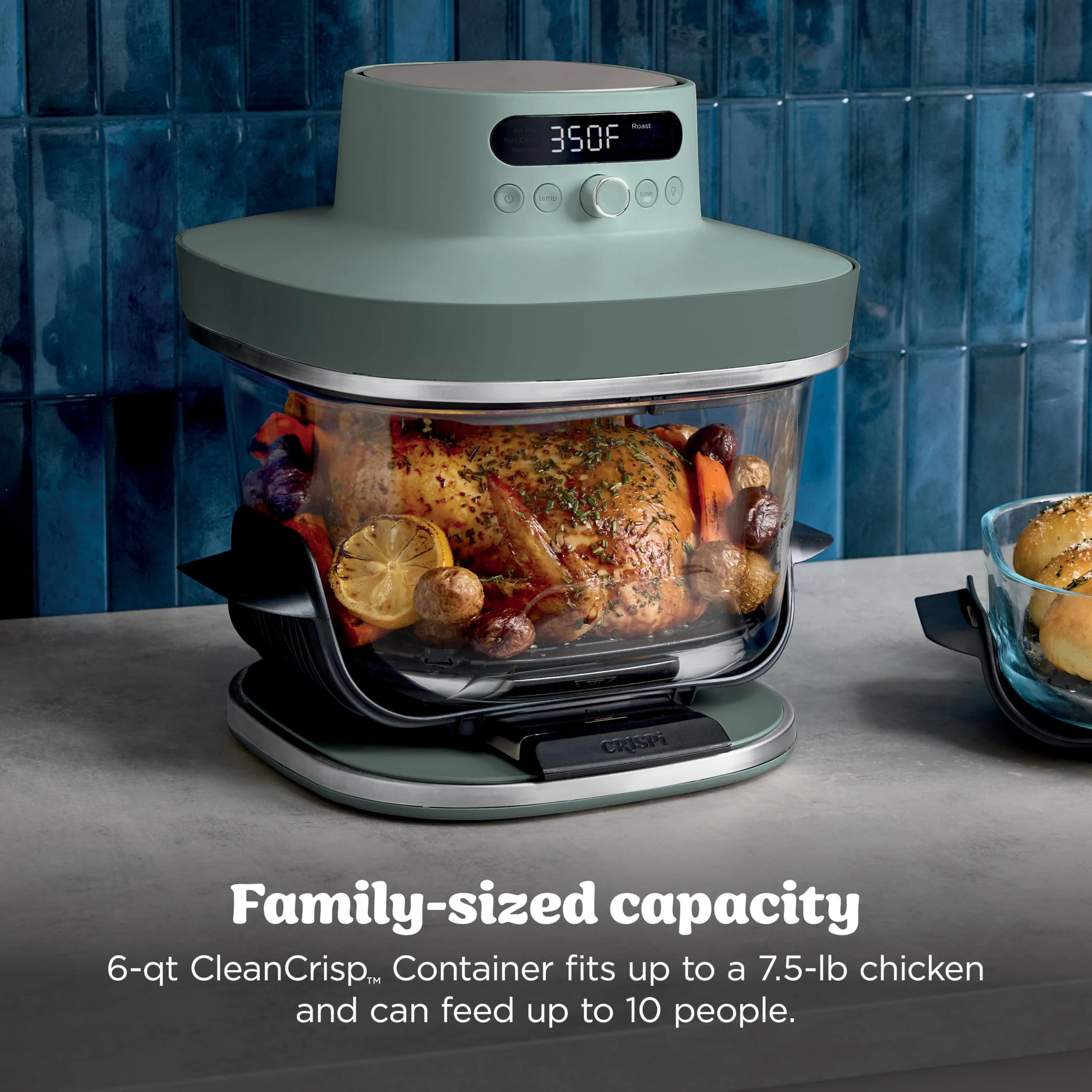 6-in-1 Glas-Heißluftfritteuse | Ölfreier Grill | 450F Ungiftige 6qt 2.5qt Behälter mit Deckeln | Mikrowellen- und spülmaschinengeeignet, automatisch, 1 Jahr Garantie Image
