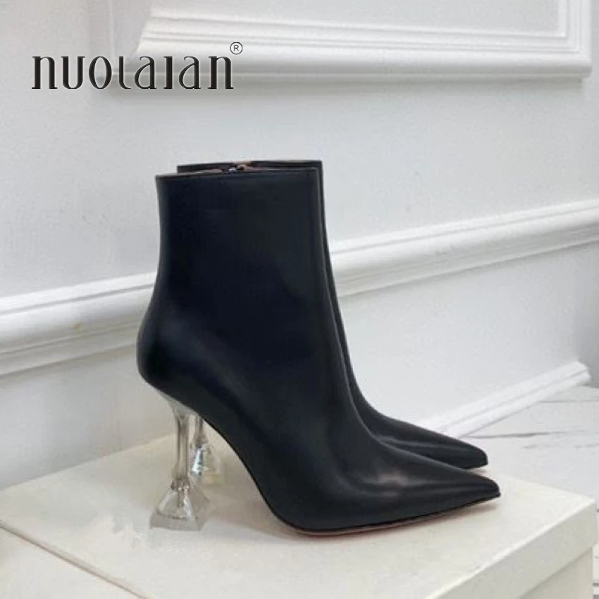 2025 neue Stiefeletten Frauen Qualität Spitz Stiefel Weibliche Mode Kurze Stiefel Schwarz High Heels Frauen Schuhe Große Größe 42