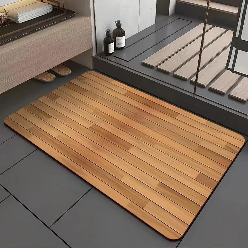 Tapis de bain vintage en bois VIKAMA, tapis de cuisine à séchage rapide, tapis de salle de bain antidérapant et imperméable, idéal pour la décoration de la salle de bain