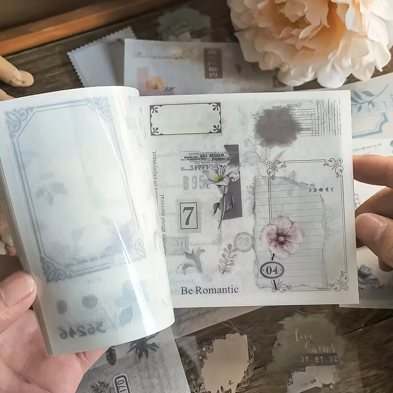 Aufkleberbuch mit Stanzformen aus zwei Materialien, Reihe der Blühperiode schreiben, kreative Handkonto-Collage für Blumen im künstlerischen Stil Image