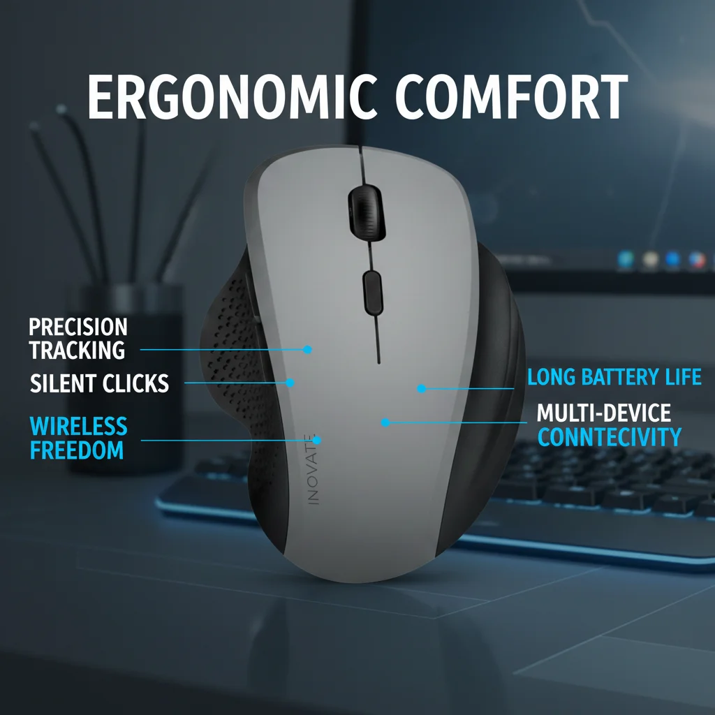 Dual-Mode-Wireless-Laptop-Maus, 6 Tasten, 1600 DPI, verstellbares ergonomisches Design, wiederaufladbare Maus für Laptop, PC, Bürocomputer Image