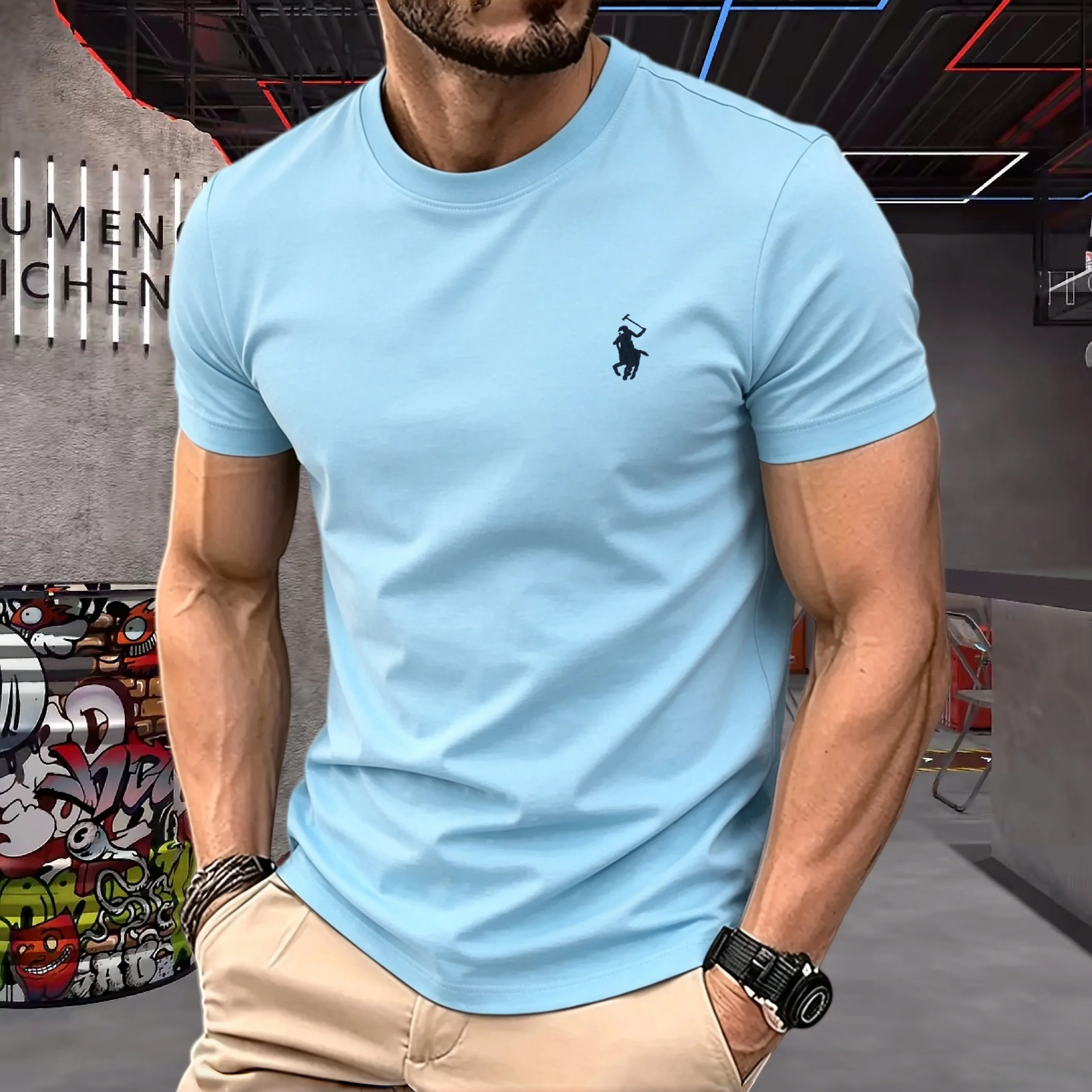 2026 100% reine Baumwolle High-End Marken Herren Kurzarm-Rundhals-Oberteil Sommer Mode Luxus Logo Besticktes Golf-Top T-Shirt Image