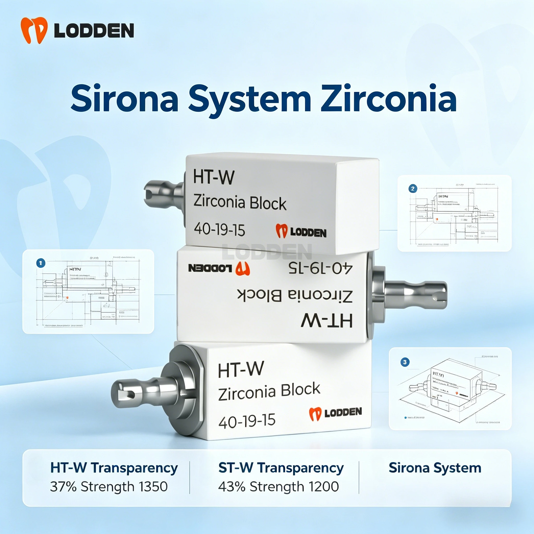 Sirona System Mehrschichtiger Zirkonoxid HT-W ST-W Weißer Block CAD CAM Dental-Zirkonoxid-Rohling für Prothesen in der Zahnmedizin Image