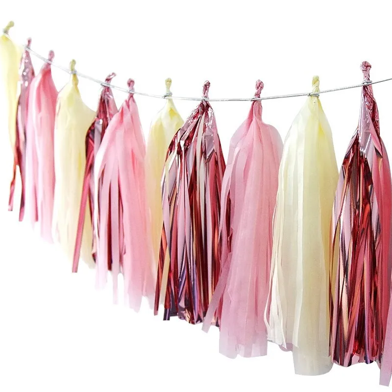 Shiny Quaste Garland Seidenpapier Banner Quasten Party Decor Liefert für Hochzeit Geburtstag Braut Dusche Baby DIY Kit Dekoration Image