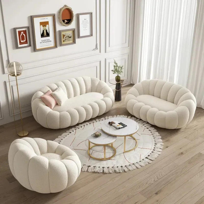 Kürbisförmiges Faulenzersofas mit Schlaffunktion für Wohnzimmer, Balkon und Freizeit, drehbar, aus Lammwollstoff Image