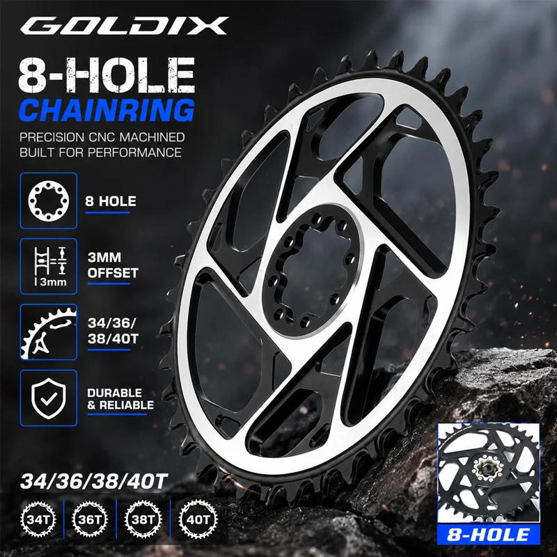 GOLDIX 8-Loch Direktmontage-Kettenblatt für Sram 3mm Offset-Kettenblatt 34T 36T 38T 40T MTB Bike CNC Hohl-Narrow-Wide-Kettenblatt Image
