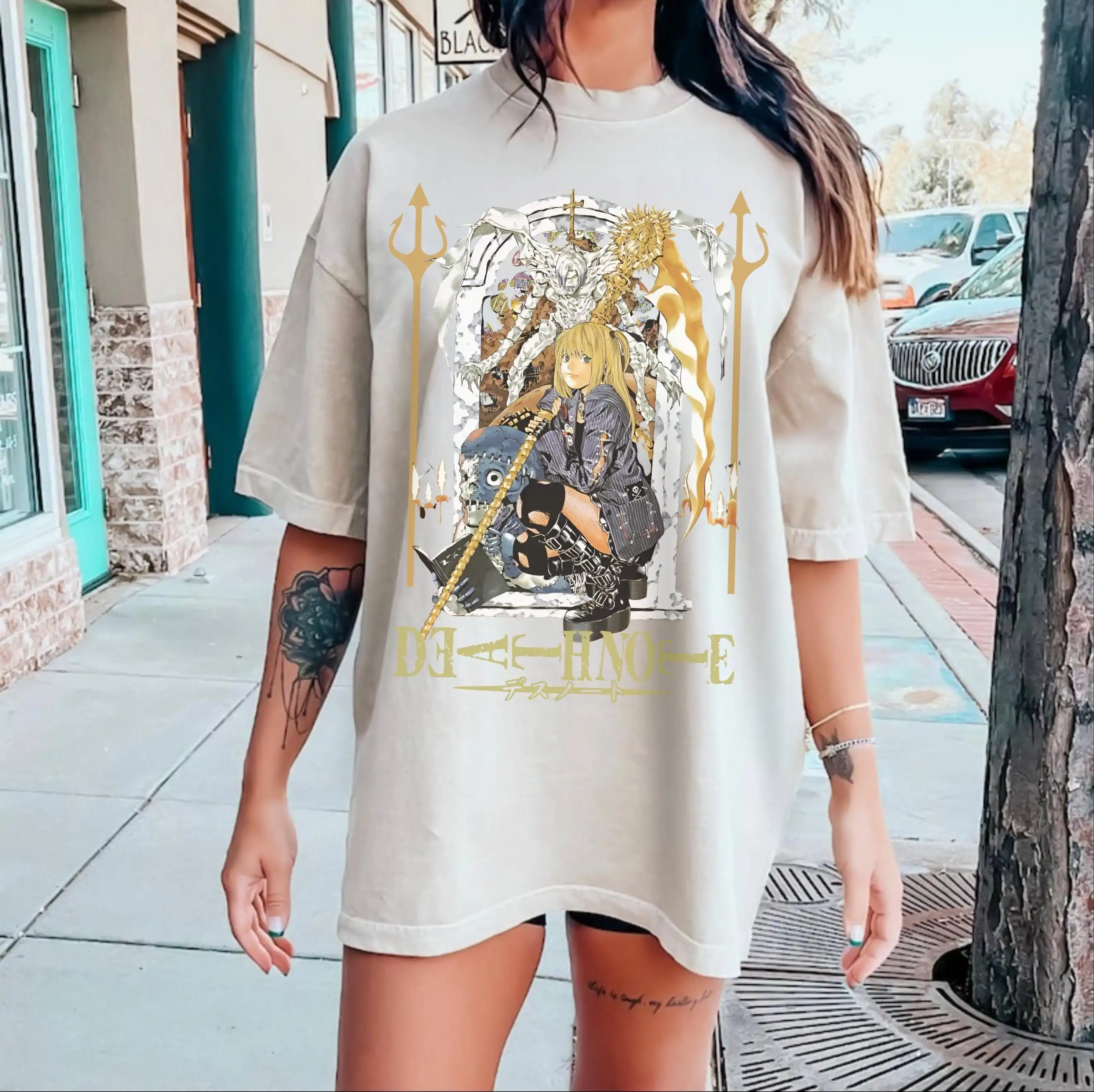 Klassisches Anime Death Note T-Shirt für Damen und Herren, Misa Amane inspiriert, schwarzes Anime-Geschenk, Oversize-Streetwear, Hip-Hop, Damen-Kurzarmshirt