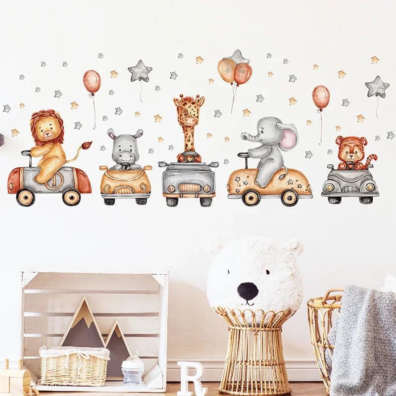 Aquarell Tiere Autos Luftballons Giraffe Wandaufkleber für Kinder Kinderzimmer Dekor Baby Kinderzimmer Home Dekoration Wandtattoos