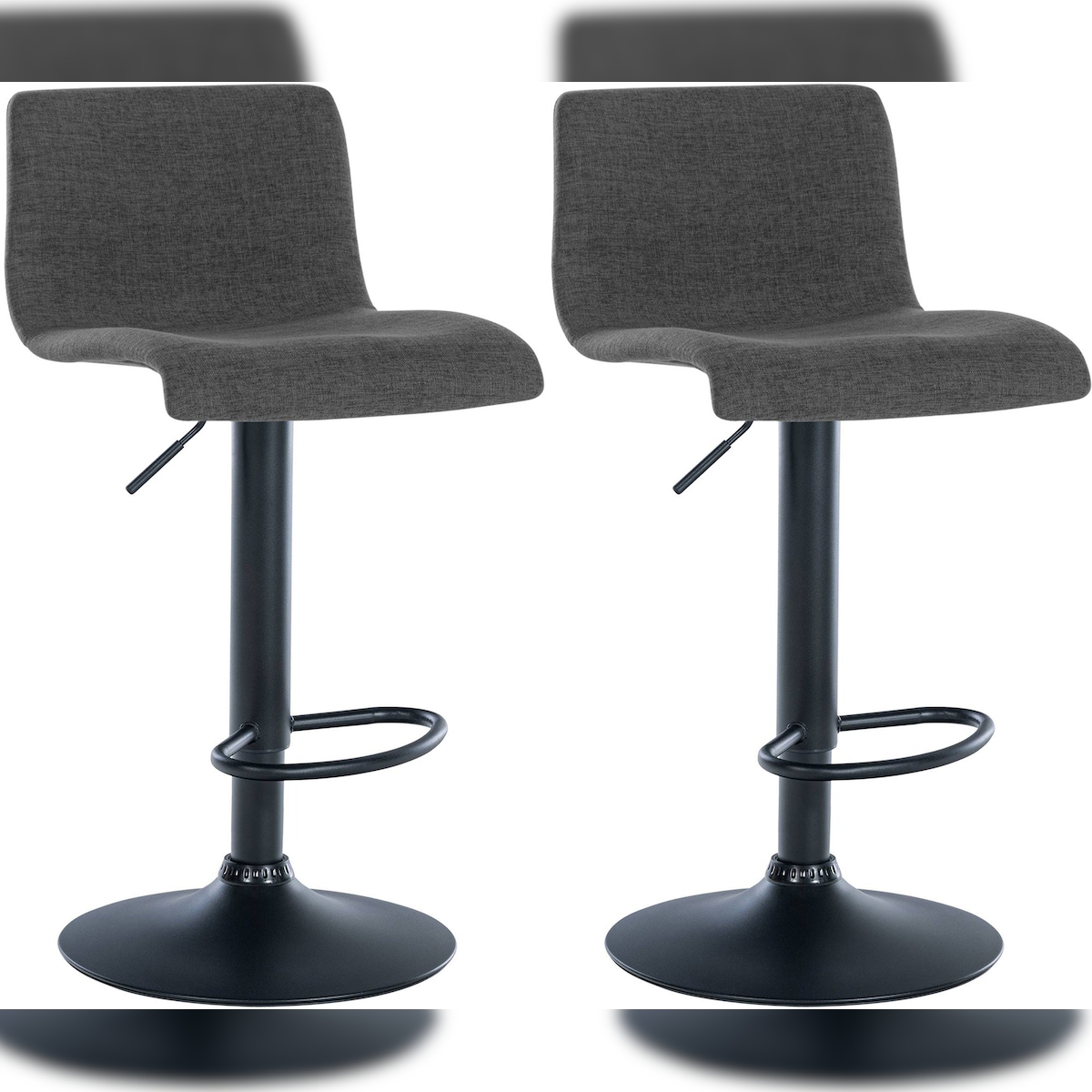 Décoshop26 - Set aus 2 schlichten Barhockern mit Fußstützen bezogen mit dunkelgrauem Stoff und schwarzen Metallbeinen 10_0004052 Image