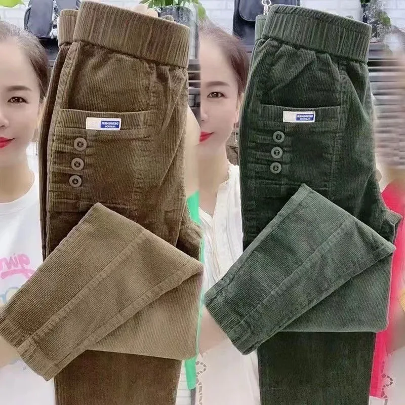 Frauen Warme Frühling Winter Taste Taschen Rüschen Vintage Große Große Plus Größen Casual Party Mode Lose Hose
