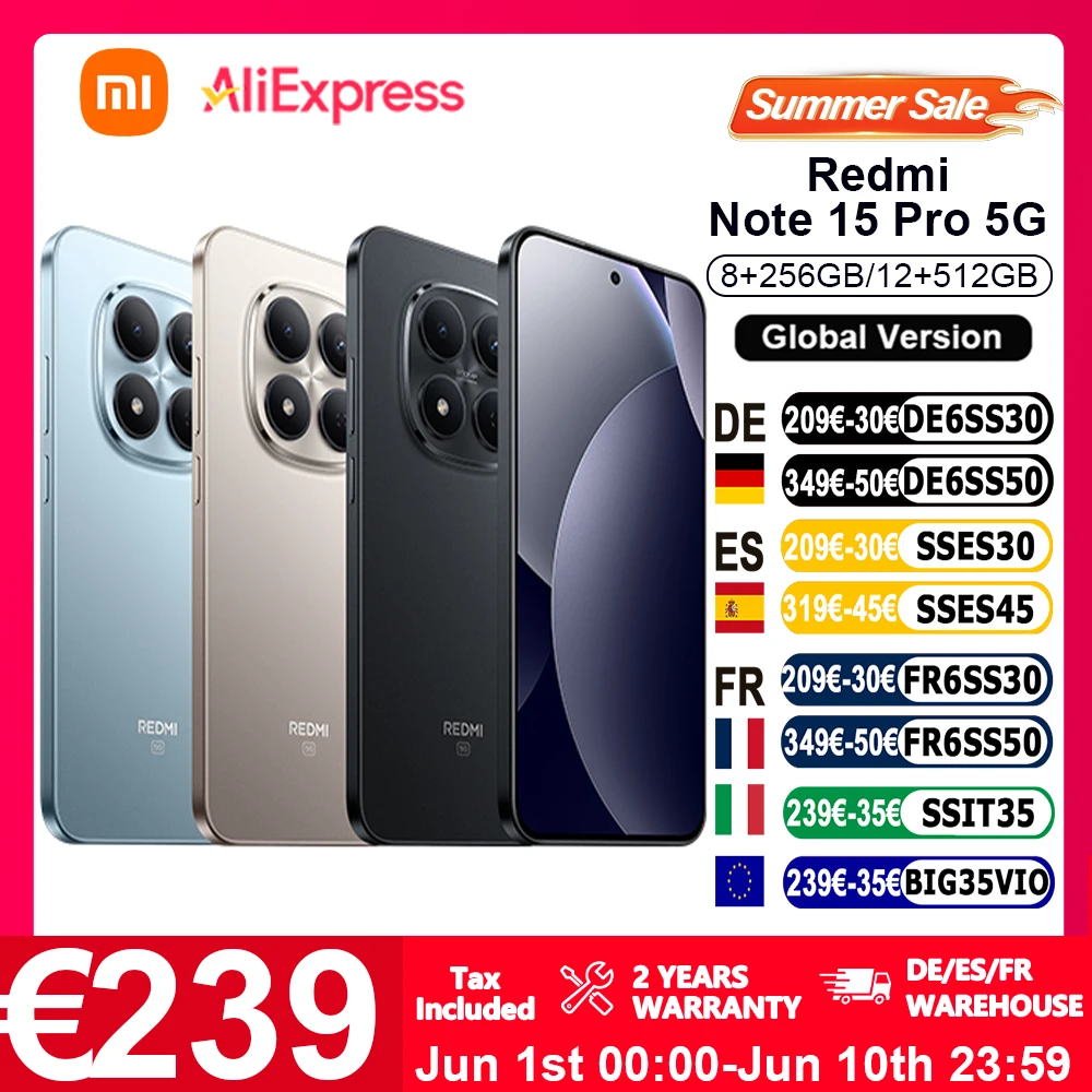 Globale Version Xiaomi Redmi Note 15 Pro 5G Smartphone 5G 6,83 Zoll 200MP Hauptkamera 45W Ladefunktion IP69 IP69K IP66 IP68 NFC 6580mAh Xiaomi Image