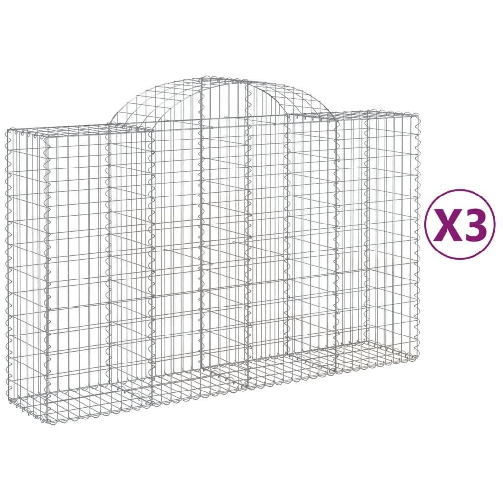 vidaXL Gabionen mit Hochbogen 3 Stk. 200x50x120/140cm Verzinktes Eisen Image