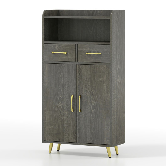Costway Bathroom Storage Cabinet Freestanding Floor Cabinet with 2 Drawers and 2 Doors-Gray Oak