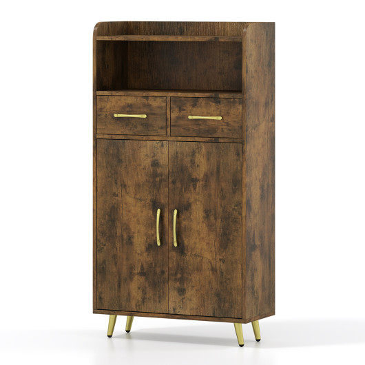 Costway Bathroom Storage Cabinet Freestanding Floor Cabinet with 2 Drawers and 2 Doors-Rustic Brown