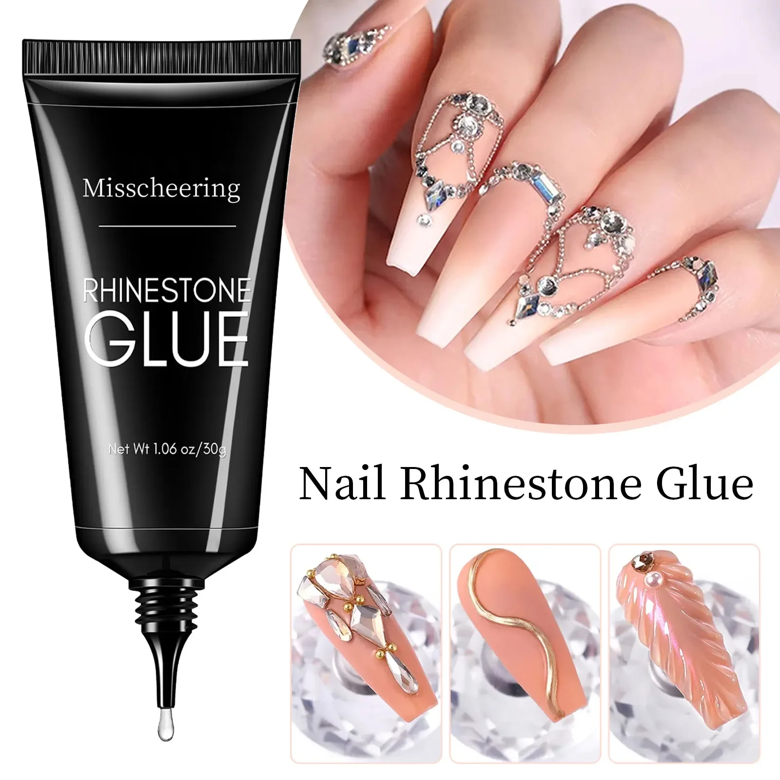 30g Nagel-Strass-Kleber für Nägel, superstarker Gel-Nagelkleber für Nagel-Charm, 3D-Nägel, Bling-Gel-Dekoration, Edelstein, Nagelkunst, Diamanten