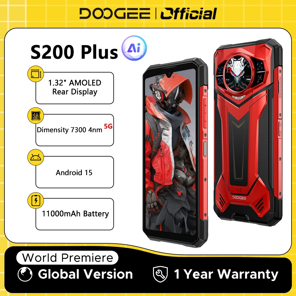 DOOGEE S200 Plus 5G Robustes Telefon 1,32-Zoll-Rückdisplay AI-Bild 6,72-Zoll-Bildschirm 16 GB 512 GB 11000 mAh Akku Android 15 Smartphone Image