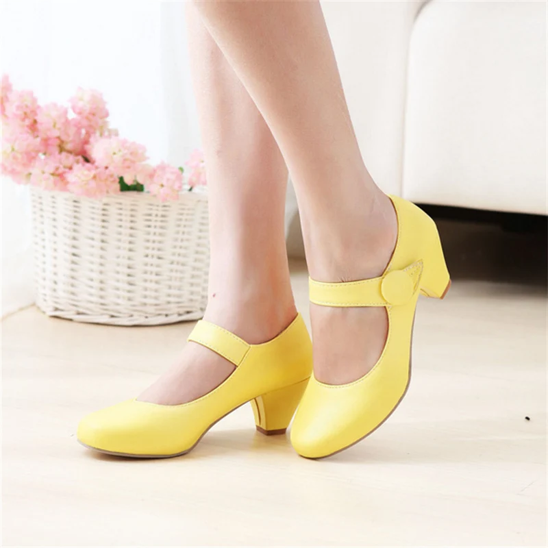 Gelbe Damen Block Low Heels Mary Janes Schuhe Mode Bequeme Pumps Riemen Beige Rosa Party Hochzeitsschuhe Damen Casual