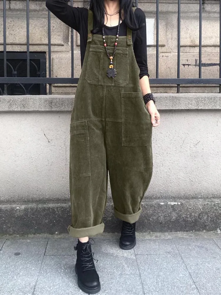 ZANZEA Vintage Cord Overalls Frauen Casual Straps Strumpf Overalls Herbst Strampler Feste Breite Bein Playsuits Overszie 2023 Image