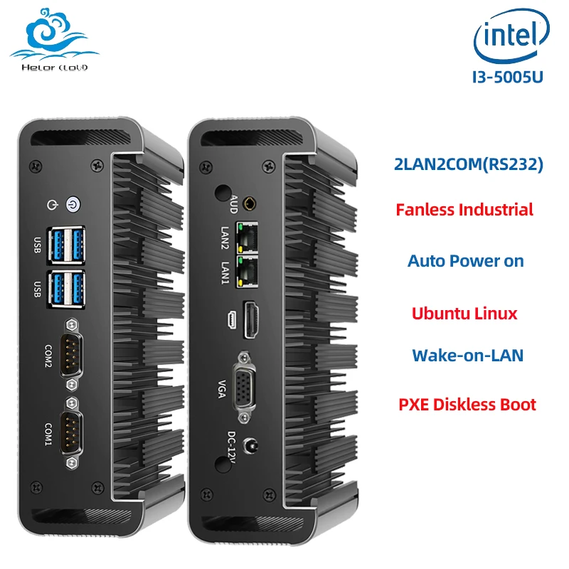 Intel Core i7-5500U Industrie-Mini-PC mit 2xGigabit LAN, 2xDB9 RS232, 4xUSB3.0, HDMI, VGA, WLAN-Unterstützung, Ubuntu, lüfterloser Computer Image