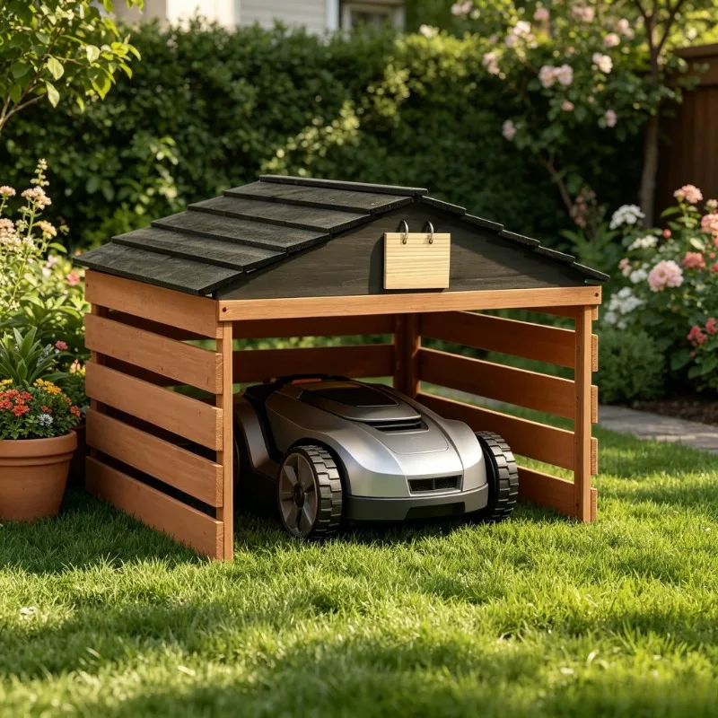 Abri de jardin pour tondeuse à gazon, noir et marron, 78x74x54 cm, en bois d'épinette, rangement extérieur pratique pour outils de jardin, idéal pour les cours, les patios et les espaces de jardin