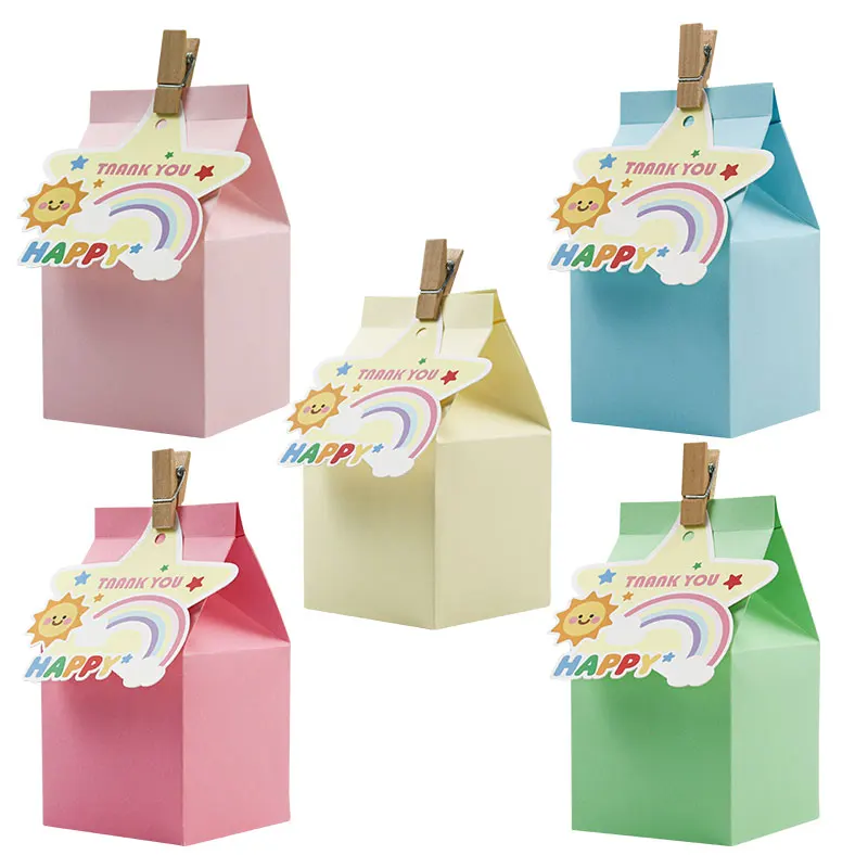 12 Stück Bunte Pastellfarbene Party-Geschenkboxen, Regenbogen-Dankeschön-Etiketten Papier-Süßigkeiten-Geschenkboxen mit Holzklammern Image