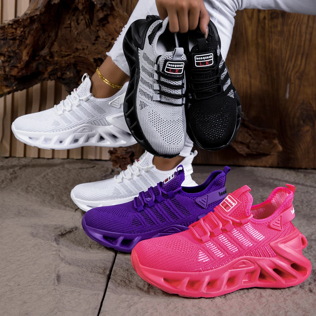 Vielseitige, bequeme Schnür-Sportschuhe für Damen, Mesh-Schuhe, einfache gestreifte, trendige Schuhe mit dicker Sohle für alle Jahreszeiten